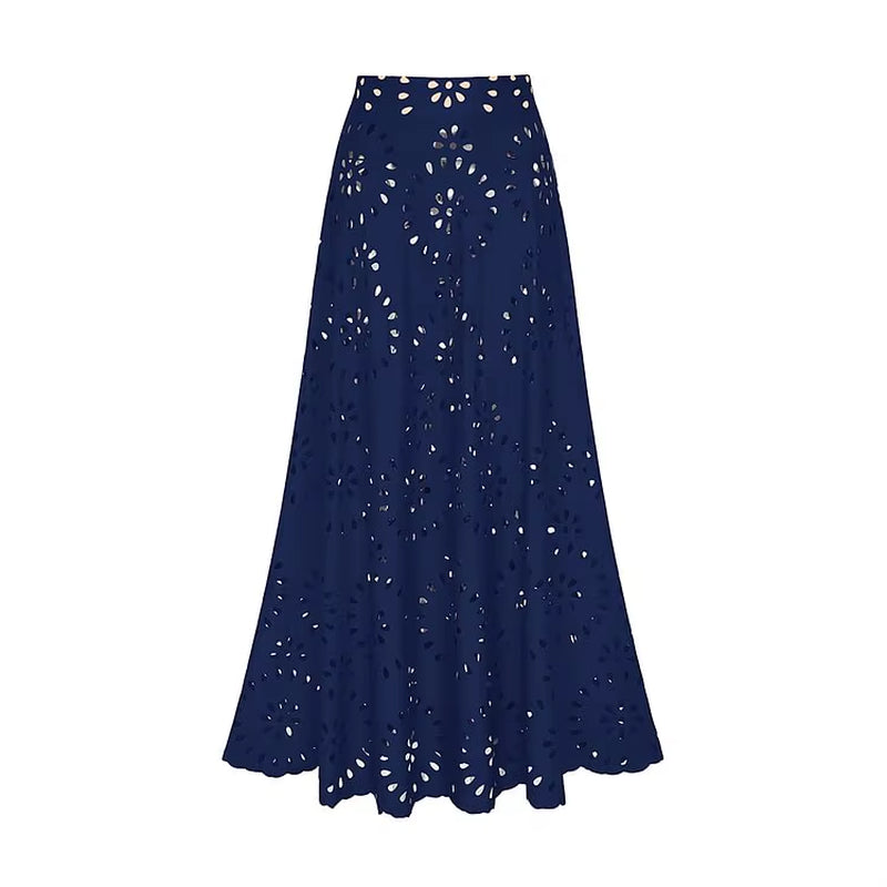 Flaxmaker Women One Piece Swimsuit and Skirt Black Laser Cutting Flower Hollow Swimwear Summer Deep V Neck Bathing Suit 2025