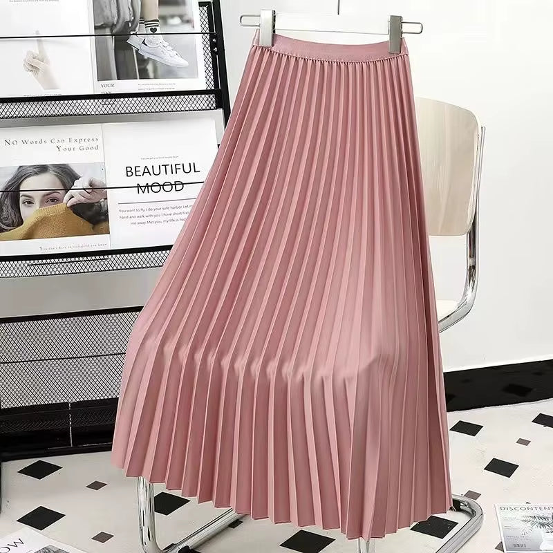 Pleated Skirts Women 2023 Autumn New Korean Fashion Vintage Solid a Line Skirt for Lady Chic Elegant Midi Skirt