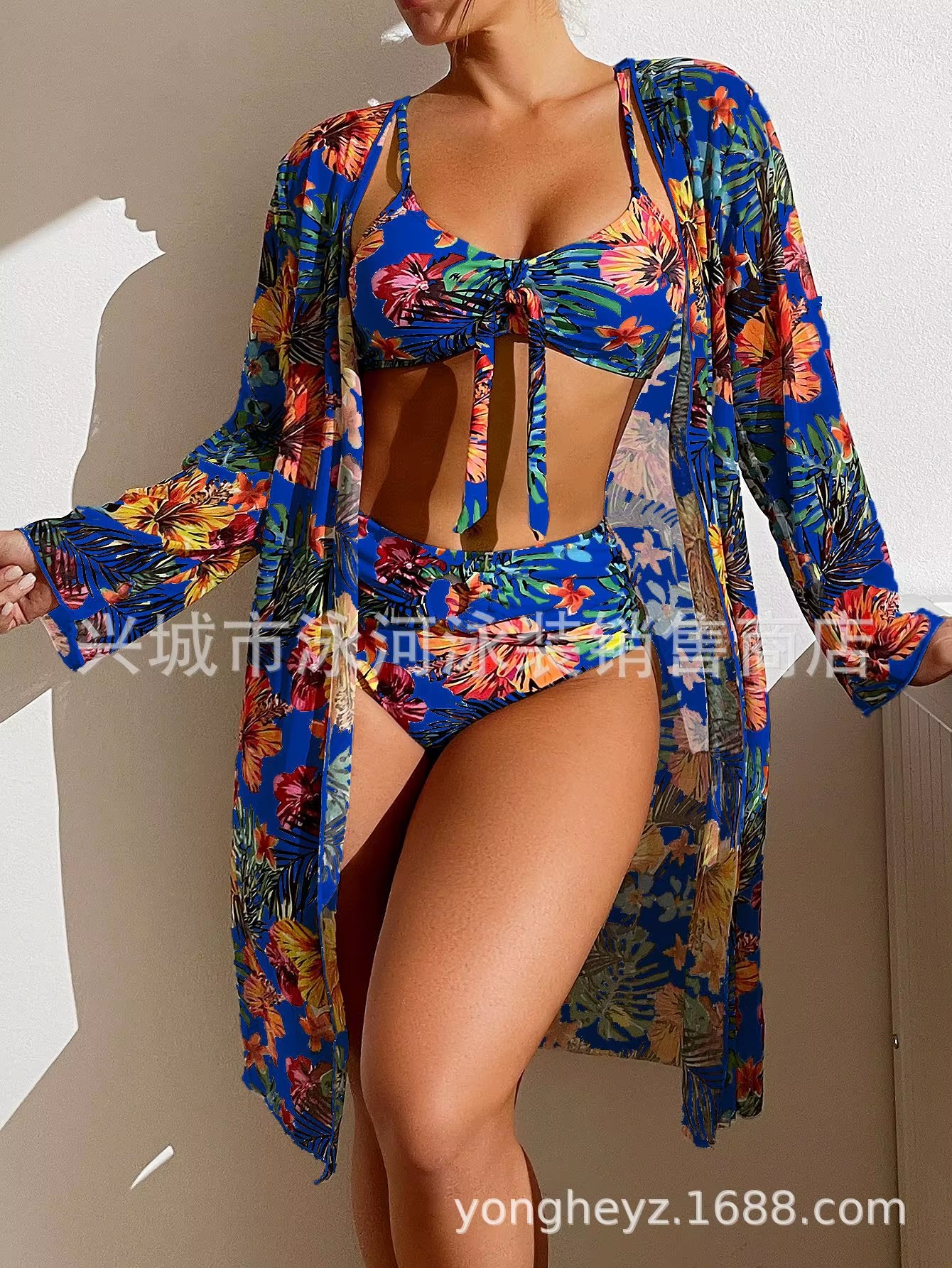 Bohemian Print Sexy Women'S Beach Bikinis Three Pieces Bikini Set Cover up Swimwear High Waisted Bikini Set Women Swimsuit 2025