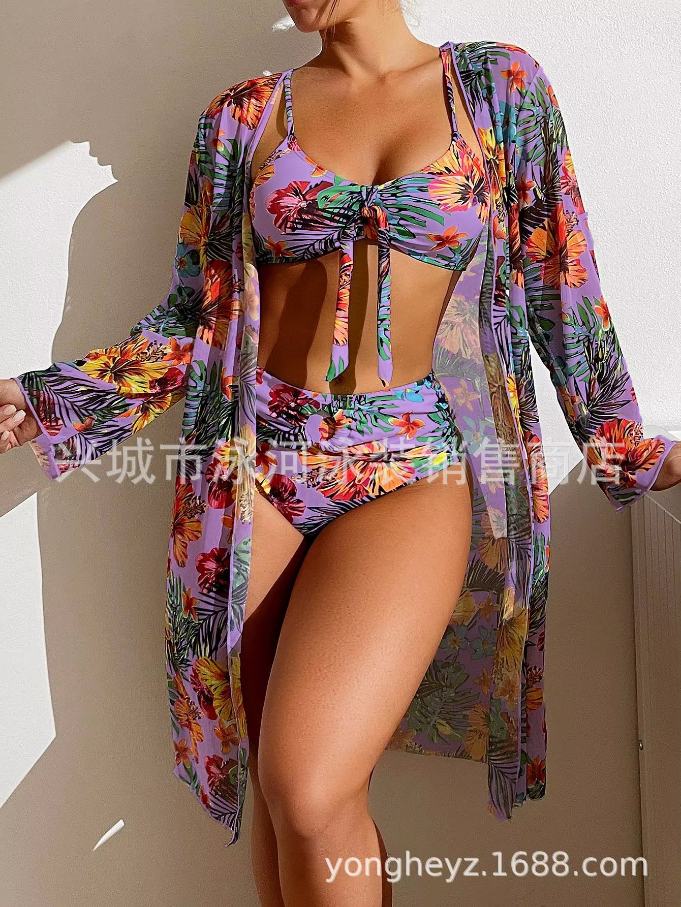 Bohemian Print Sexy Women'S Beach Bikinis Three Pieces Bikini Set Cover up Swimwear High Waisted Bikini Set Women Swimsuit 2025